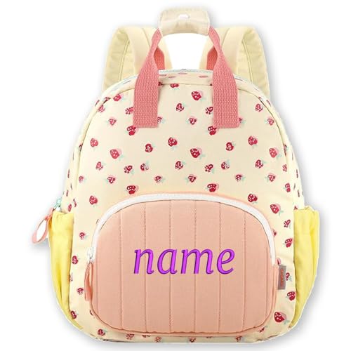 Personalised Toddler Backpack - Personalised Bags for Kids, Personalised Backpacks for Girls & Boys School Bags for Girls, Kids School Bag & Kids Backpack 2-7 Years (01Yellow-Strawberry Pattern)