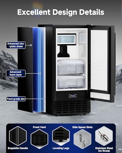 Image of Under Counter Ice Maker, Nugget Ice Machine 70 Lb /Day, Built-in Freestanding Ice Maker Machine with 2-Drawer Ice Baskets, Auto-Cleaning & 24H Timer, for Home, Bar Use (Black)