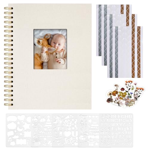 Vienrose Álbum de Fotos Scrapbook, 20,5x28 cm Álbum de Recortes con Cubierta de Lino y 40 Páginas Blancas Kraft, Familia, Boda, Viaje DIY Scrapbooking Supplies Set. Beige