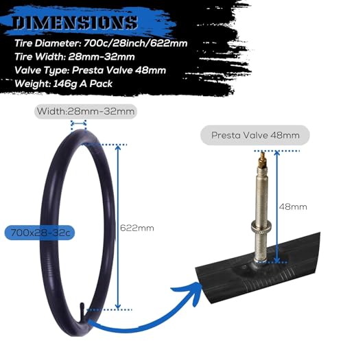 Image of 4-Pack Road Bike Tubes 700 x 23c /25c 28c /32c 35c /43c - Butyl Rubber 700c Bike Tube Replacement - Presta /Schrader - 48mm / 60mm