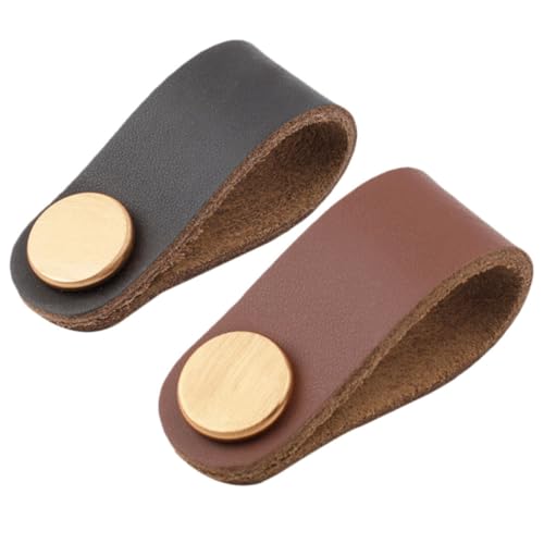FIXOSHEE 2 Pomos Vintage de Piel Genuina para Cajones y Armarios Tiradores de Cuero Auténtico para Muebles Prácticos y Resistentes Ideales para Renovar Cómodas y Roperos