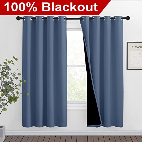 Image of NICETOWN Full Shade Curtain Panels 72 inches Long, Pair of Energy Smart & Noise Blocking Out Blackout Drapes for Guest Room Window, Thermal Insulated Lined Window Dressing (Stone Blue, 46 inch)
