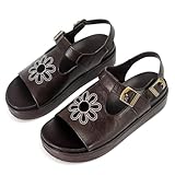 WJZDSJCO Flower Platform Sandals for Women with Adjustable Slingback Buckle Strap Comfort Open Toe Slip on Summer Walking Beach Dressy Sandals