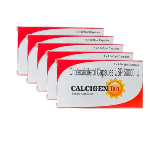 Image of Calcigenn D3 Capsule | Cholecalciferol 60000 IU Vitamin D3 Supplement | Softgel Capsules | 5 Strips (20 Capsules)
