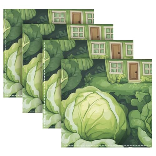 Servilletas reutilizables cuadradas de poliéster verde set x4 miniatura 1