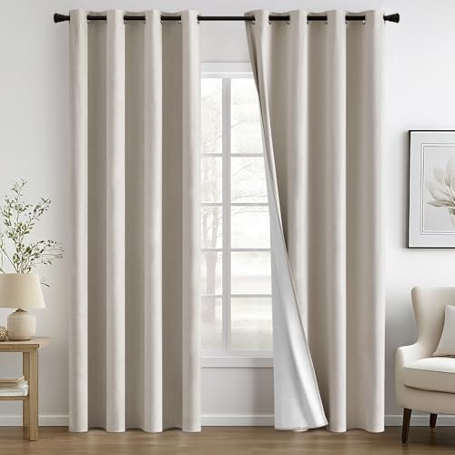 MIULEE Cortinas Blackout Cortina salón Cortinas Opacas Aspecto Lino con Ojales Cortina térmica protección frío Ventana Dormitorio Moderno balcón Puerta Cocina Beige 140 x 245 cm