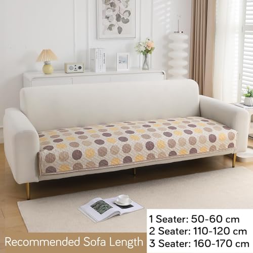 Image of HOKIPO Polyester Printed Quilted 1 Seater Sofa Cover Seat Mat, Brown Polka Dot (NEW-IN-806-D4*1)