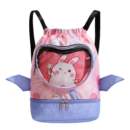 Swim Bag for Kids Wet Dry, Dry Wet Separated Sackpack Swim Backpack, Gym Backpacks with Shoe Compartments for Children Boy, Pink, Refer to description
