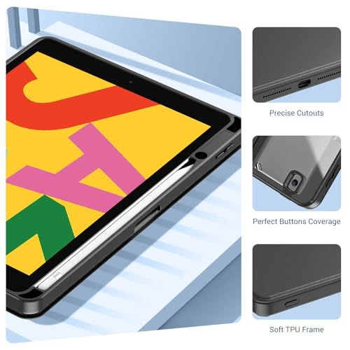 ProCase iPad 9世代 ケース 8世代/7世代通用(2021 2020 2019) 10.2インチ ペン収納 フォリオケース 耐衝撃 保護カバー オートスリープ対応 (ブラック)