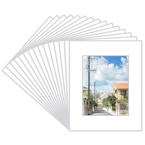 Prudiut 15 Pack 20x16 White Picture Mats Frame Mattes for 11x14 Pictures Display Photo Frame Mat Core Bevel Cut Mat Board Show Kit for Photos Prints Artworks