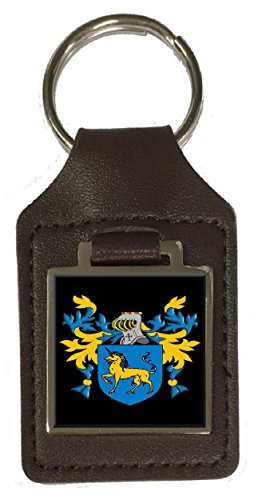 Porte-clés en cuir blason de famille marron armoiries Blane personnalisé