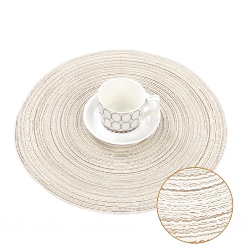 Image of SHACOS Round Braided Placemats Set of 4 Washable Table Placemats Cotton Polyester Place Mats 15 inch Circle Table Mats for Holiday Party (Ivory, 4)