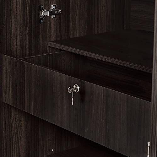 Image of Wakefit Wardrobe | 1 Year Warranty | Engineered Wood Almirah, Cupboard for Clothes Storage | 3 Door, Mirror, 1 Drawer, 1 Hanging Space | Cashmere - Dark Brown