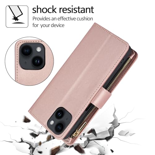 Coque iPhone 13 / 14 premium en cuir PU avec fermeture éclair et support amovible