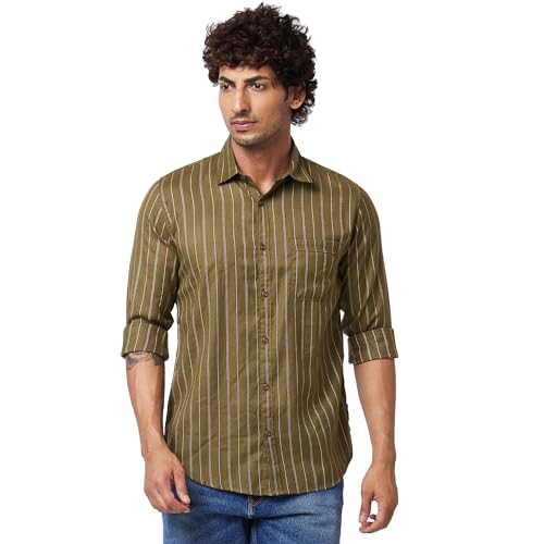 Image of Spykar Men's Regular Fit N /A Full Sleeve Striped Casual Shirts