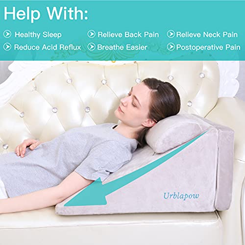 Urblapow Up-Ⅱ Wedge Pillow - Bed Wedge Pillow ，Back Support Wedge Pillow For Back And Legs Support ，Sleeping ， Hypoallergenic Support Pillow For Acid Reflux/Allergies/Indigestion Gray #TOP2