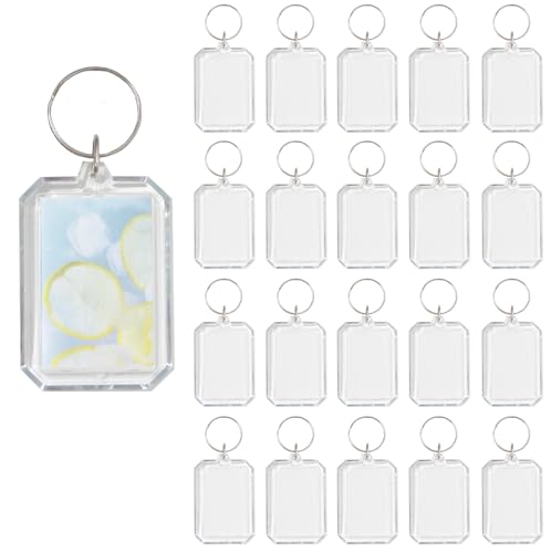 Image of BetterJonny 20Pcs Acrylic Picture Keychain Blanks in Clear Acrylic Picture Frame Keyrings