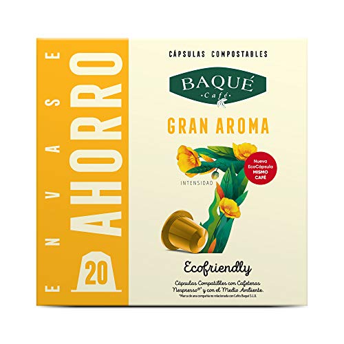 Cafés Baqué - 20 Capsulas Compatibles Nespresso  Gran Aroma - Intensidad 7 De 10 - Capsulas Compostables 180 g