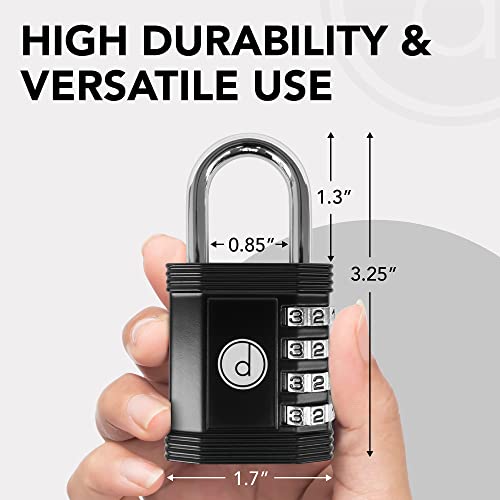 Padlock 4 Digit Combination Lock - for Gym School Locker, Outdoor Gate, Shed, Fence, and Storage - Weatherproof Metal - Keyless, Easy to Set, Resettable - Black