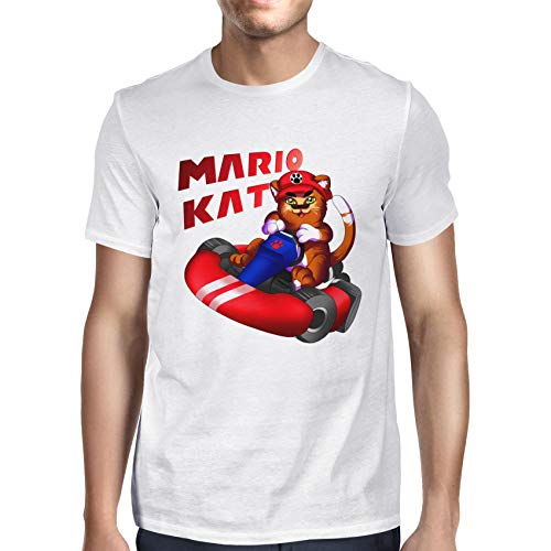 Image of 1Tee Mens Mario Kat Cat Gaming T-Shirt White Medium