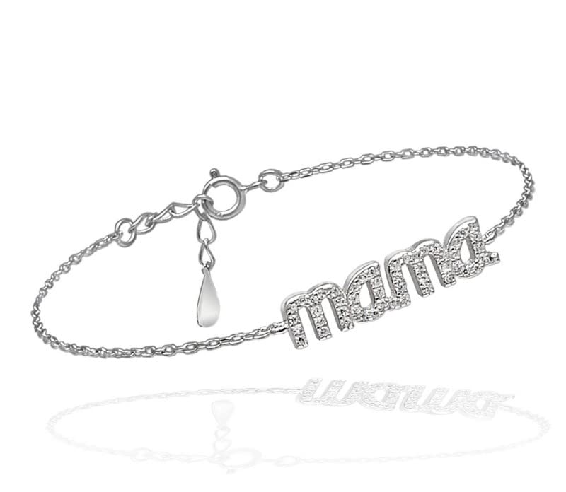 Turmalina by martinaMama Bracelet with 925 Sterling Silver Cubic Zirconia, Bracelet with Link Chain and Mum with Zebra Stones, Bracelet Length 16 + 4 cm Extender from Tourmaline by Martina
