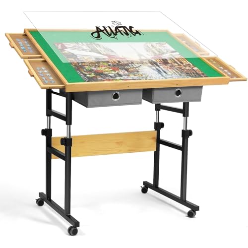 ALL4JIG 1500 Piece Adjustable Jigsaw Puzzle Table for Adults, 35.4'x26.4' Multi-Functional Puzzle Board with 4+2 Drawers & Protective Cover, 45-Degree Any-Angle Tilt for Work, Exercise & Leisure