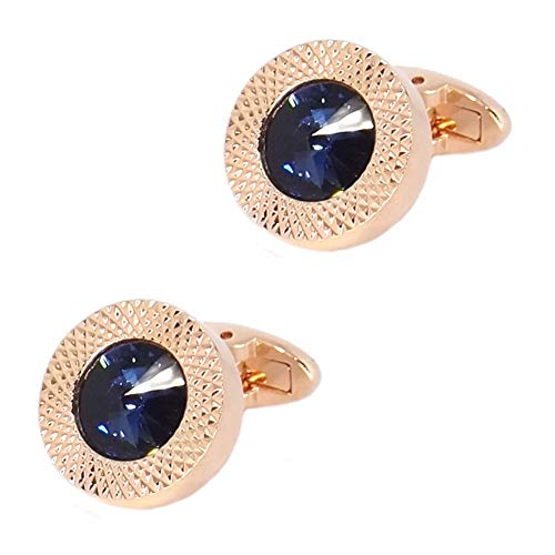 Sapphire Blue Crystal Gem in Rose Gold Men Gift Cufflinks