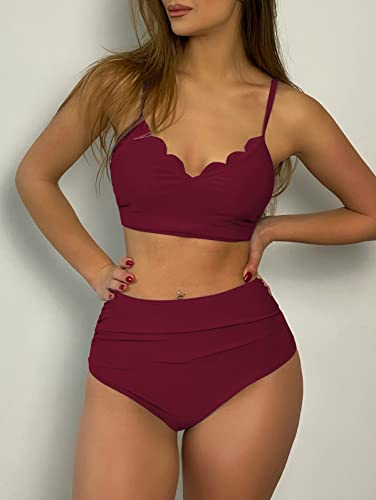 ZAFUL Women's Ruched High Waisted Tankini Swimsuit Criss Cross Bikini Set Tummy Control Bathing Suit2