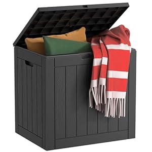 30 Gallon Resin Deck Box Waterproof UV Resistant Outdoor Storage Box for Delivery Patio Gardenand PorchStriped Black