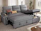 YITAHOME Convertible Sleeper Sofa with Adjustable Backrest & Pull Out Bed, L-Shaped Sectional Sofa Bed with Armrest & USB Port, Upholstered Sectional Couch for Living Room, No-Tool Assembly, Grey