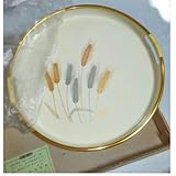 お盆 トレー 丸型 持ち手有り 縁ゴールド 絵入り 箱入り