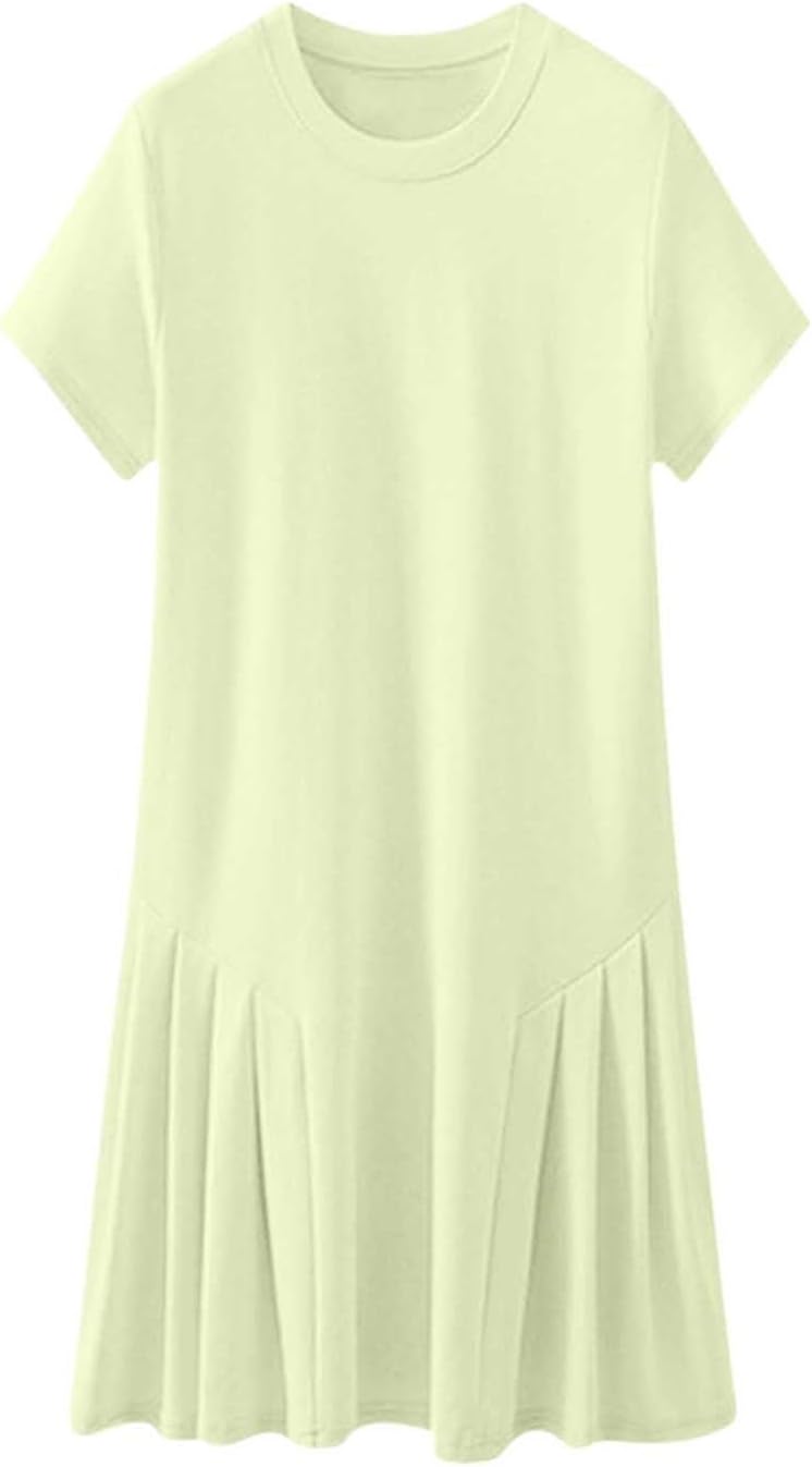 Oplxuo Maternity Mini Dress Short Sleeve Crewneck Pleated Baby Shower Pregnancy Dresses for Photoshoot Maternity Clothes