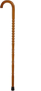 THY Collectibles Wooden Cane Walking Stick with Rubber Tip for Men and Women Ergonomic and Fashionable - 35 inch Camel Brown Notched Detail Cane with Crook Handle
