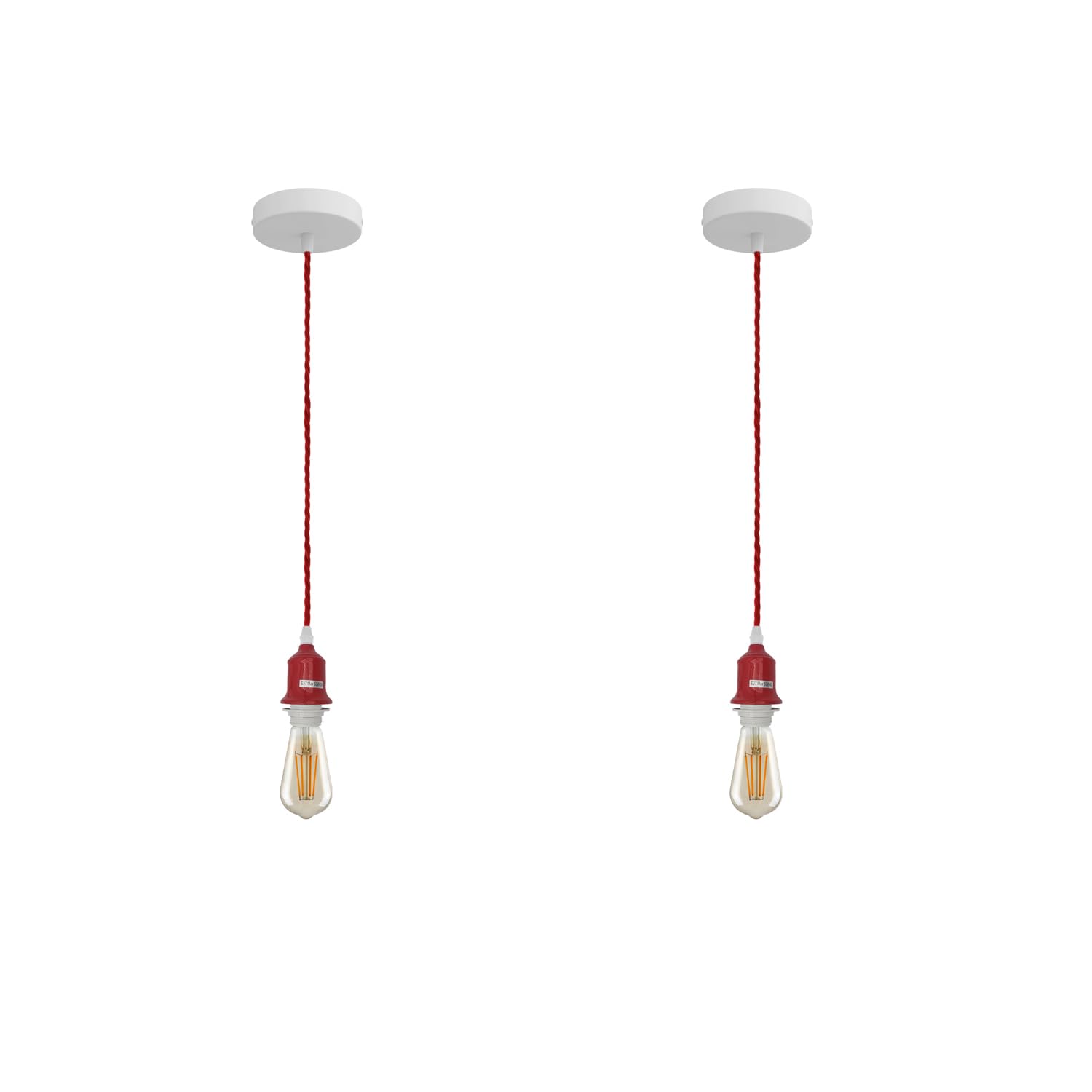 LEDSone Single Way 2 Pack Modern Pendant Light Fitting - Metal E27 Screw Lamp Holder Set Suspended Ceiling Pendant Light with 1M Red 3 core Cable Ideal for Living Room, Kitchen, Cafe Lightings