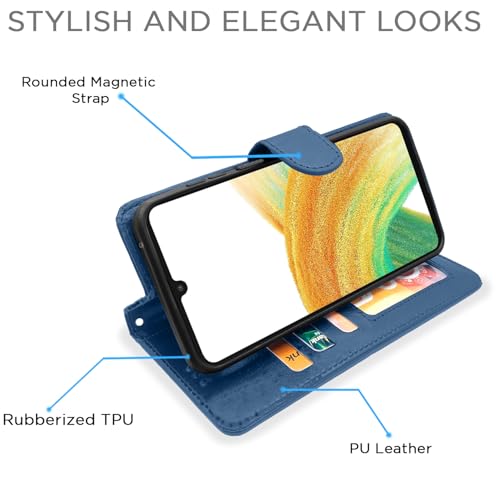 Image of Pikkme Samsung Galaxy A33 5G Flip Cover | PU Leather Finish | 360 Protection | Wallet & Stand | Strong Magnetic Flip Case for Samsung Galaxy A33 5G (Blue)