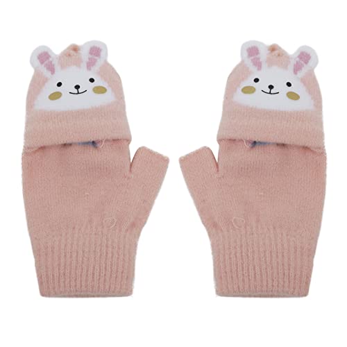 Cartoon Convertible Flip Top Gloves Toddler Kids Winter Wool Knit Fingerless Gloves with Mitten Cover for Girls Boys 2-15 Yrs2