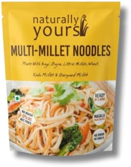 Naturally Yours Multi Millet Hakka Noodles | 6 Supergrains – Ragi, Bajra, Little, Kodo & Barnyard Millet with Whole Wheat | No Maida, Non-Fried, Vegan, Jain Friendly | Tastemaker Inside | 180g Pack