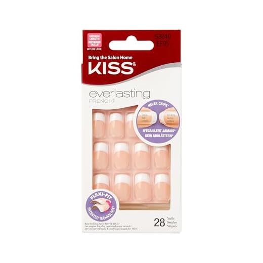 Kiss Everlasting French Nail Manicure, Chip-Free with Flexi-Fit Technology, Medium, Infinite", Nail Kit with Pink Nail Glue (Net Wt. 2 g / 0.07oz.), Mini File, Manicure Stick, and 28 Fake Nails