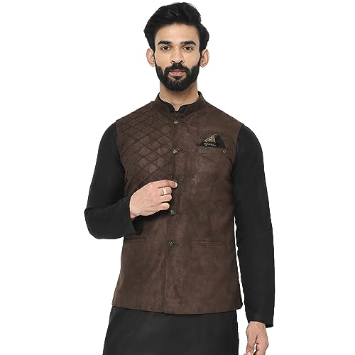 Image of KISAH Men's Solid Sleeveless Suede Nehru Jacket | Ethnic Jacket /Waistcoat for Men
