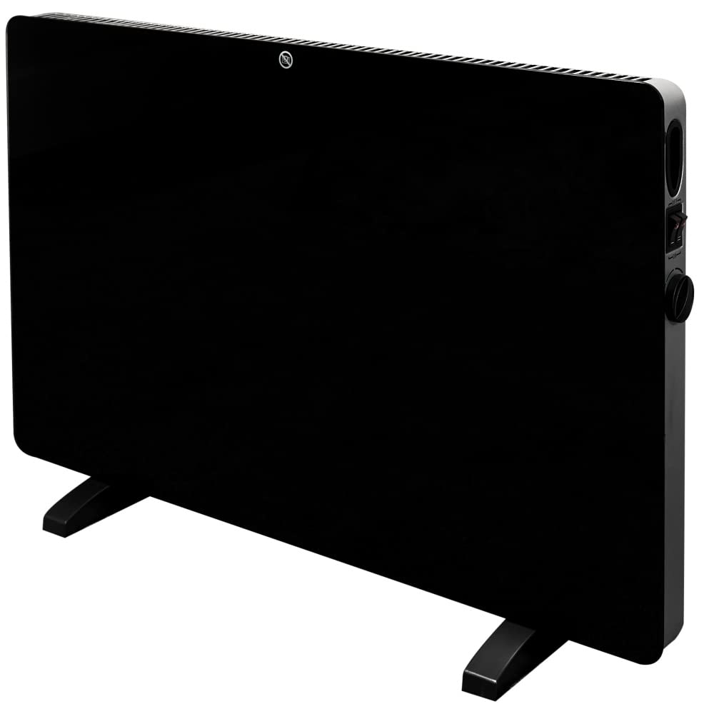 AdamiRad Freestanding Electric Panel Heater in Black Glass with Thermostat