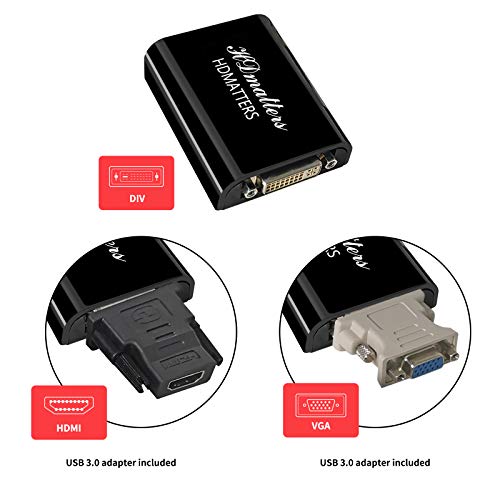 3-in-1 USB 3.0 to HDMI VGA DVI Video Converter Adapter (Displaylink Chipset), BolAAzuL External Graphics Video Card Dock Station for Multiple Monitors - DVI to VGA HDMI Adapter Included