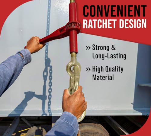 Image of (6 Pack) 5 /16 inch - 3 /8 Heavy Duty Ratchet Lever Load Chain Binder w /Grab Hook one Side, 1 /2 inch Slip Hook on Other 6,600 Lbs Working Load Limit