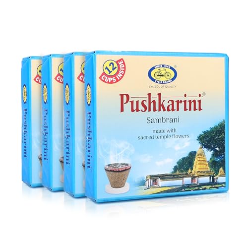 Cycle Pure Pushkarini Sambrani Dhoop Cups for Pooja (48 pcs) | Havan Cups for Pooja, Home & Festivals | Guggal/Loban Dhoop Original | Flowers Fragrance | Pack of 4 (12 Cups/pack + 1 burner plate/pack)