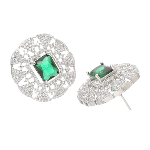 Image of ZENEME Rhodium-Plated American Diamond Studded Tasselled Necklace With Earrings Ring & MaangTikka Jewellery Set For Girls and Women
