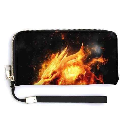 Fiery Dragon PU Leather Clutch Long Bifold Wallet, Coin Purse Credit Pass Case, Durable Card-Holder Money Storage for Women Men