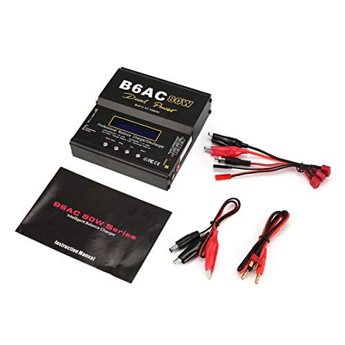 Greatangle-UK B6AC 80W 6A Lipo NiMh Li-ION Ni-CD AC/DC Chargeur d'équilibre RC 10W déchargeur pour Voiture RC hélicoptère Drone Avion Batterie Noir