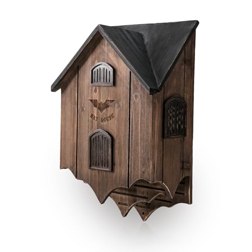 Lxnavihly Bat House for Outdoors - Large Double Chamber Bat Box with Unique Design to Attract Bats, Sturdy Wooden Bats Shelter for Outside for Tree, Weather-Resistant, Easy to Hang, Black Brown