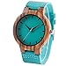 Produktbild HBODHBGS Männer Bambus hölzernes Uhr Kreative blaues echtes Leder handgemachte Natur Holz-Quarz-Uhr-analoge Uhr-Geschenk-Armbanduhr Blue 2