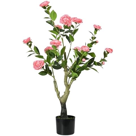 HOMCOM 95cm Decorative Artificial Camellia Plant Cover