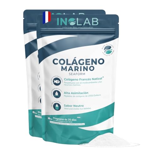 INOLAB Colageno Marino Hidrolizado Puro I Peptidos 2000Da Alta asimilación I Belleza de la Piel y Articulaciones I 70 días/5 g 100% colágeno en polvo.